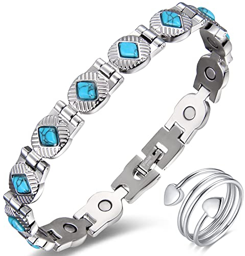 Vicmag Magnetarmband Damen Titanstahl Magnetische Ultrastarke Magnete Geschenkbox mit Entfernungswerkzeug (Blauer Achat)