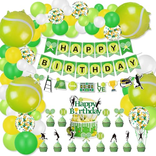Tennis Party Decorations, Includes Tennis Happy Birthday Banner, Tennis Balloons, Cupcake Toppers, Tennis Party Supplies for Men Women Kids Sports Theme Birthday Party Tennis Ball Party