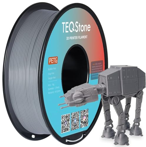 TEQStone PETG Filament 1.75mm Grau 1KG, Maßhaltigkeit +/-0.02mm Spule Sauber Gewickelt 3D Drucker Filament Vakuumverpackung