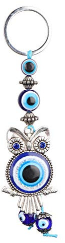 Lwuey Porte-Clés Mauvais ŒIl, Bleu Maléfique Chanceux Turc Clef Voiture Amulette Alliage Verre Bénédiction Pendentifs Breloque Protection Bijoux Bonheur Hibou Anneau Cadeau Cristal Main Artisanal