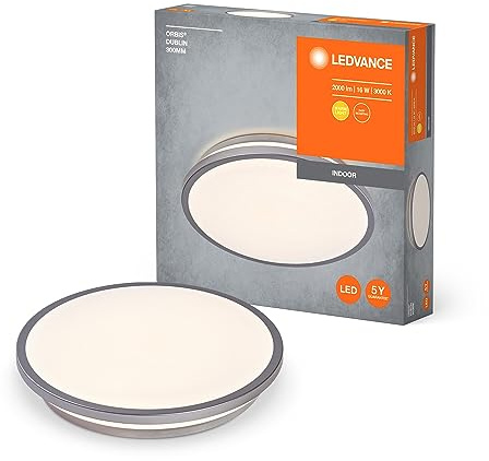 LEDVANCE ORBIS DUBLIN LED-Deckenleuchte 300mm, silber, 16W, 2000lm, warmweiße Lichtfarbe, sehr homogene Lichtverteilung, lange Lebensdauer, fest verbautes LED-Modul, rund, IP20 Schutzklasse, 3000K