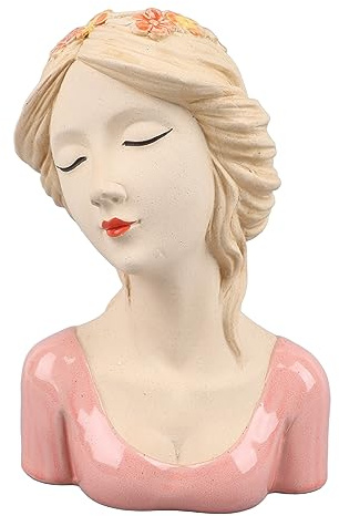 Miokycl Modern Ceramic Face Vases, Modern Style Decorative Vase for Shy Girl, Flower Head Vase for Women, Plant Lover Unisex (Pink)