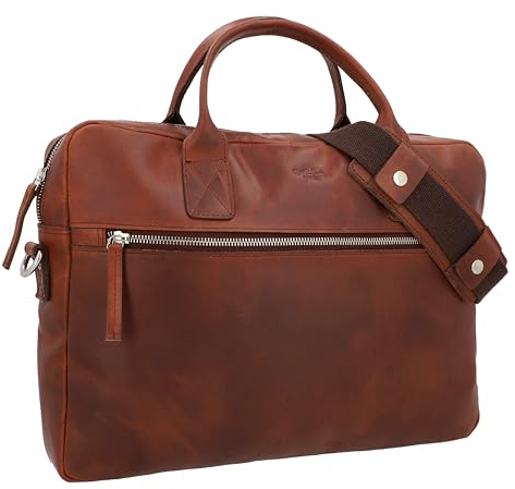 Gusti Umhängetasche Leder - Elijah Pflanzlich gegerbt Aktentasche Unitasche Umhängetasche Arbeitstasche Messenger Bag Lehrertasche Businesstasche groß Laptoptasche Vintage Braun Leder