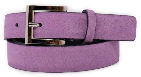 Cintura donna scamosciata glicine da ragazza con fibbia cromata cinta camoscio artigianale 2,5 cm per jeans abiti pantaloni elegante slim sottile senza cuciture made in italy 105 Vera Pelle Lilla