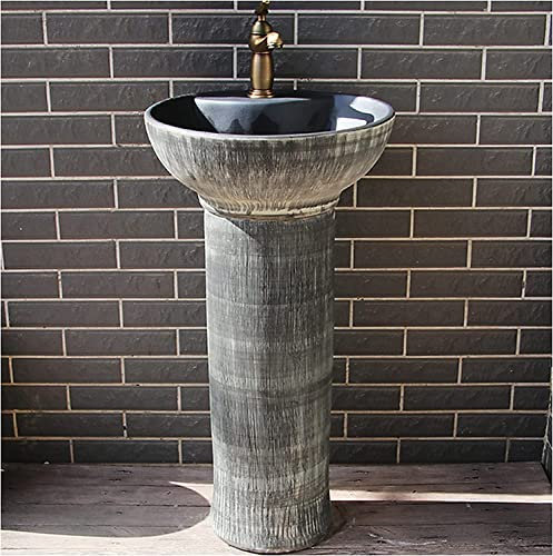 Lavabo de Salle de Bain Art avec piédestal Complet, lavabo de Salle de Bain Luxueux en céramique, lavabo sur Pied, lavabo en céramique d'art Autonome (G)