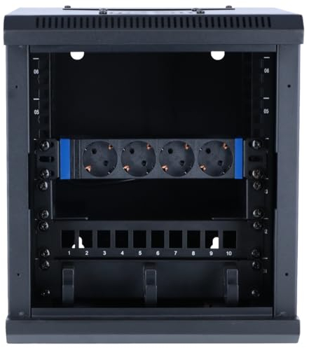 DSIT 10 Zoll Set: 6HE Netzwerkschrank zur Wandmontage – Rackschienen – Steckdosenleiste – Kabelführungsleiste – UTP Keystone Patchpanel
