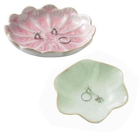 streeHerjjkeA1 2 x Lotus Ceramic Enamel Plates, Flower Shaped Tray, Ceramic Jewellery Dish, Lotus Flower Shaped Plate, Lotus Leaf Plate
