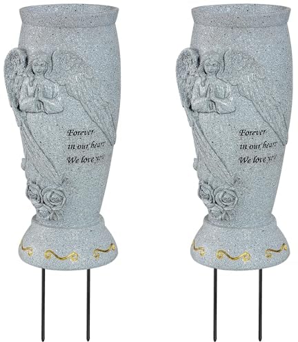 Cimitero svasato, vaso tombale con picchetti, svasatura angelica per fiori artificiali, supporto per pietra fossa del cimitero (2 pezzi, angeli)