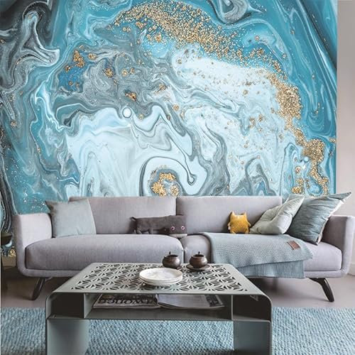 Papier Peint Marbre D'Or Bleu Papier Peint Panoramique Papier Peint Intissé pour Salon Chambre Couloir Tapisserie Murales Papier Peint 3d Papier Peint Décoratif Murale 350x240cm