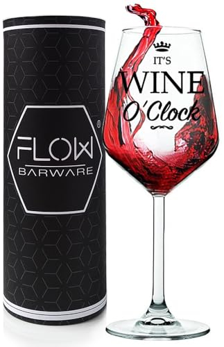 Flow Barware Wine Gifts for Women, Funny Wine Glass Set | Novelty Drinking Glass Gift Set with Cool O'Clock Design | Fun Present for Women, Mum, or Teacher Gift