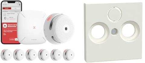 X-Sense XS01-M ProConnected Rauchmelder mit SBS50 Basisstation & Schneider Electric Merten 391619 Blindabdeckung, polarweiß glänzend, System M, 1x Blindabdeckung, Made in Germany