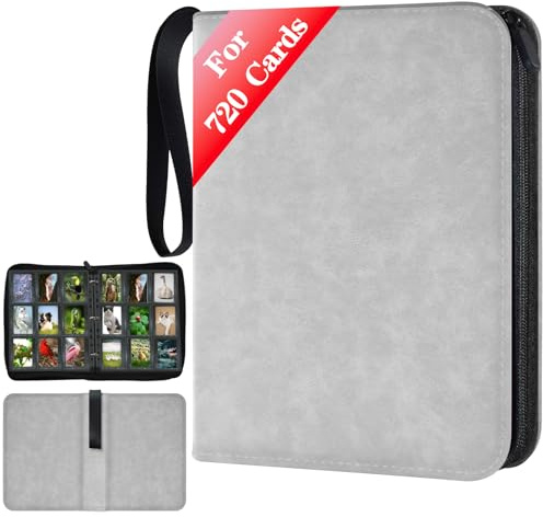 JUSONEY Sammelalbum für Karten, 9 seitlich Sammelalbum für bis zu 720 Karten, Sammelkarten Album Reißverschluss Binder für Sammelkarten MTG Karten Heft für Spielkarten für Sportkarten(Grau)