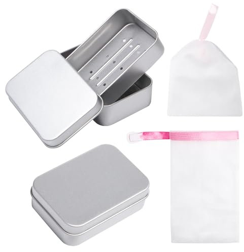 Rebanky 2 Piezas Aluminio Jabonera de Viaje Jabonera Baño de Aluminio jabonera Impermeable Portátil Jabonera con Rejilla de Goteo Extraíble con Red de Burbujas para Salidas Familiares