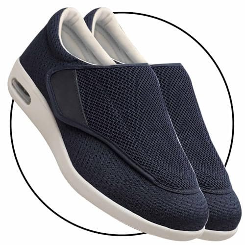 Möge Chaussures de largeur extra larges hommes Chaussures diabétiques avec mousse à mémoire pour personnes âgées Chaussures orthopédiques pieds diabétiques(Color:Blue,Size:44.5 EU)