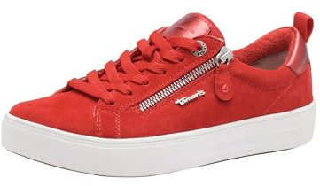 Tamaris Comfort Damen Sneaker flach mit Reißverschluss Freizeit, Rot (Red Suede), 41 EU