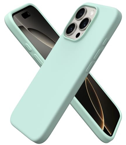 ORNARTO Compatible with iPhone 16 Pro Case 6.3, Slim Liquid Silicone 3 Layers Soft Gel Rubber Shockproof Protective Case with Anti-Scratch Microfiber Lining-Mint Green