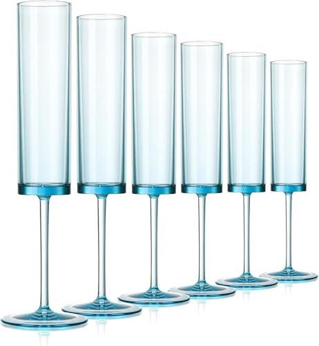 Sivaopa Plastic Champagne Flutes, 6oz Edge Champagne Glasses Set of 6 with Long Stem - Sparkling Wine Glasses & Elegant Gift for Home, Wedding, Anniversary, Party, Birthday, Clear