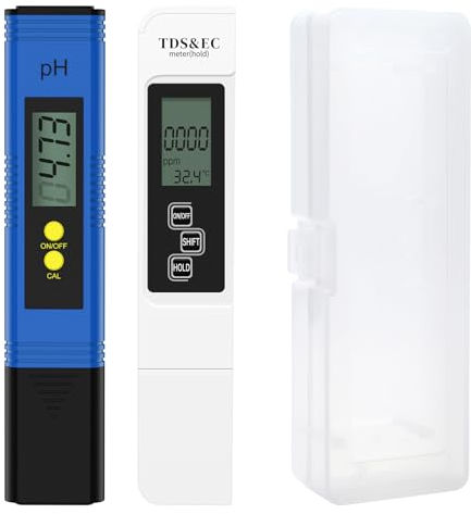 GlasFlength PH Messgerät + TDS Messgerät Set, 4 in 1 Wasserqualität Tester für PH TDS EC und Temperatur Digitaler 0-14 pH-Messbereit PH Messer für Trinkwasser Aquarium (Blau+Weiß)