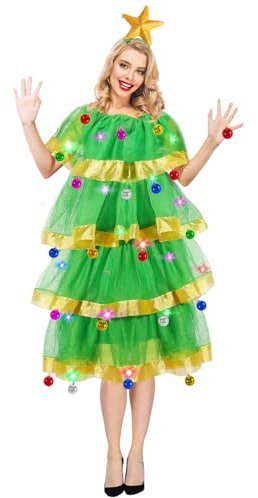 Maazusa Christmas Tree Outfit for Women - 5 Pcs Tulle Dress Xmas Costumes for Fancy Dress, Halloween Carnival (Adult, S)