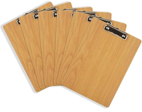 6 Piezas Portapapeles A4 de Madera con Pinza, Tableros de Madera Dura Carpeta con Clip de Metal para Documentos, Portapapeles de Escritura A4 para el Trabajo Diario