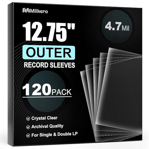 Mlikero 120 Crystal Clear Vinyl Record Sleeves, 4.7 Mil Thick, PP Material, 12.75'' x 12.75'' Compatible with Single & Double LP Album Covers