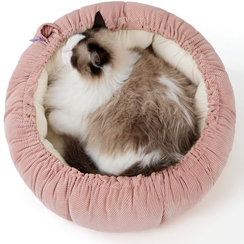 Lesure Katzenbett waschbar Katzen Bettchen - 63x63x20cm 2 in 1 Katzen Bett mit Zweiseitig Innenkissen Katzenschlafplatz für Katzen oder kleine Hunde, Rosa