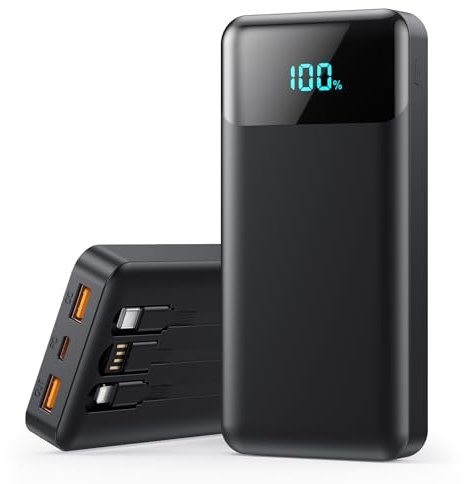 Batterie Externe 26800mAh avec 3 Câbles, PD 25W QC4.0 Power Bank Charge Rapide USB C Chargeur Portable avec 5 Sorties, Affichage LCD Batterie Portable pour iPhone 16 15 14 Pro Max Samsung Huawei etc.