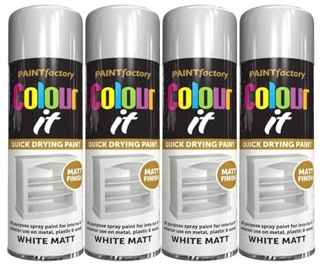PNJB White Matt Spray Paint, Aerosol Paint, Quick Drying, Ideal For Metal, Plastic, Wood, Interior & Exterior Use, Versatile,Excellent Coverage,250ml, (4PCS)