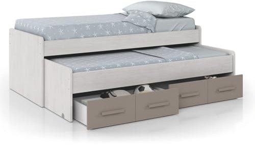 Trentiner Cama doble con dos cajones inferiores color blanco Alpes y basalto, 69 x 198 x 96 cm, refinada y ahorra espacio | Zante