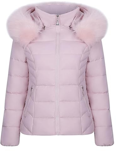 Parka Invernale da Donna con Cappuccio Foderato con Cerniera Impermeabile Spesso con Cappuccio alla Moda Antivento e Anti-Neve Caldo Piumino (Rosa,L)