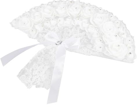 MAGICLULU Wedding Hand Fan Bridal Maid of Honor Retro Fan Wedding Props Wedding Decoration Wedding Fans Wedding Party Favors Handheld Rhinestone Fan Bridesmaids Lace White