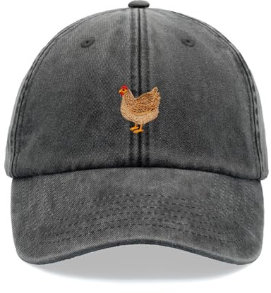 Baseballkappe mit Huhn, Vintage, gewaschen, Unisex, Vogel, Schwarz , Einheitsgröße