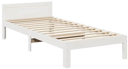 vidaXL Massivholzbett ohne Matratze Weiß 90x200 cm Kiefernholz, Bettrahmen, Schlafzimmerbett, Doppelbett, Schlafzimmermöbel, Bett, Holzbett