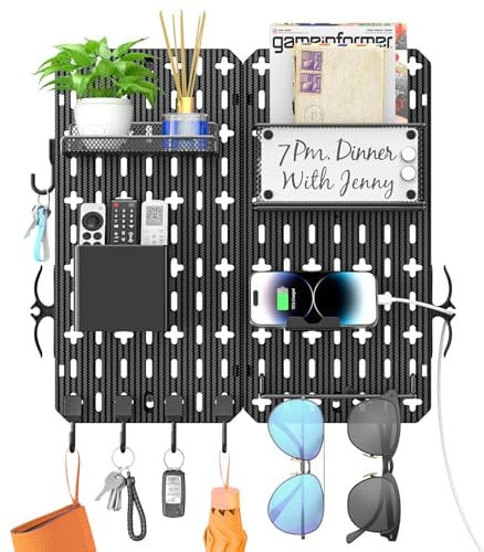 CLESOO Schlüsselbrett mit Ablage Wandmontiert - DIY Schlüsselhalter mit Briefablage, Telefonhalter, Brillenhalter, Abnehmbare Aufbewahrungsbox Kabelmanagement für Eingang, Flur, Küche, Schlafzimmer