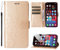 ScandiCasis Leather Case for iPhone 12/12 Pro, Elegant Flip Phone Case with [3*Card Slots] [Wallet] [[Kickstand] [Wrist Strap], Magnetic Closure Shockproof Cover, Gold