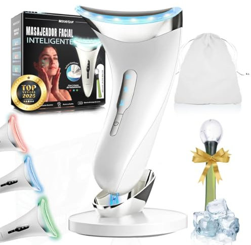 Masajeador Facial Electrico Cara Cuello Antiarrugas + Ice Roller + Bolsa De Transporte | Radiofrecuencia Facial | Temperatura 45ºC | Antienvejecimiento, Lifting y Reafirmación De La Piel Flácida