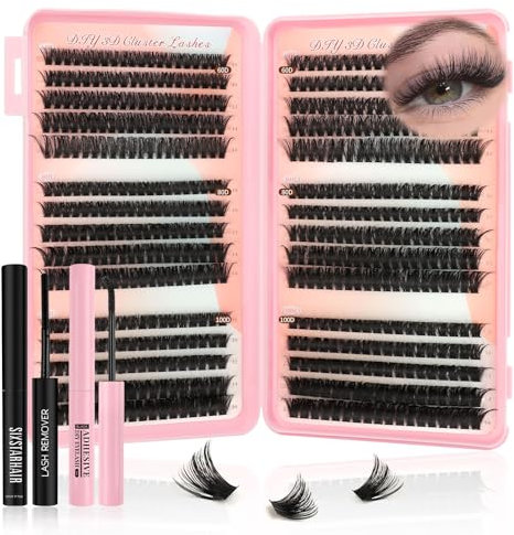 Sixstarhair Cluster Lashes Kit 580Pcs Individual Eyelashes Book Natural Eye Lashes Book with Glue and Remover 10-16mm Eyelash Clusters D Curl Volume DIY Eye Lashes Extension kit (60+80+100D)