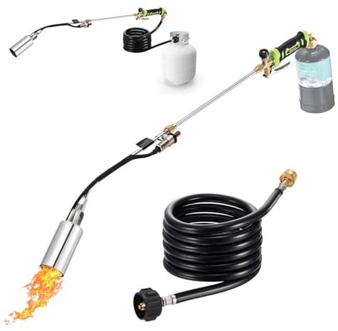 WorkBless Unkrautfackel, Propan Fackel Unkrautbrenner mit 3.0 m Schlauch, 1800.000 BTU, Flammenjäter mit Flammensteuerung zum Jäten, Schneeschmelzen