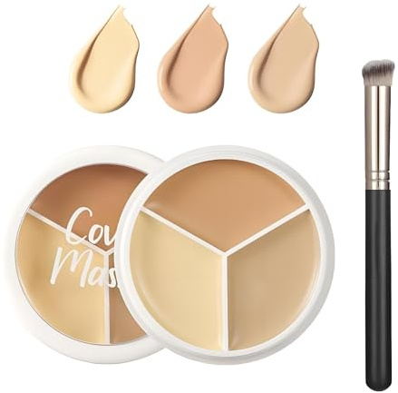Compact 3-Color Cream Concealer Palette - Travel-Sized Full Coverage Waterproof Formula For Smooth Natural Finish & Eye Colour Correction, Lightweight Creamy Trio For Uniform Skin Tone & Effortless