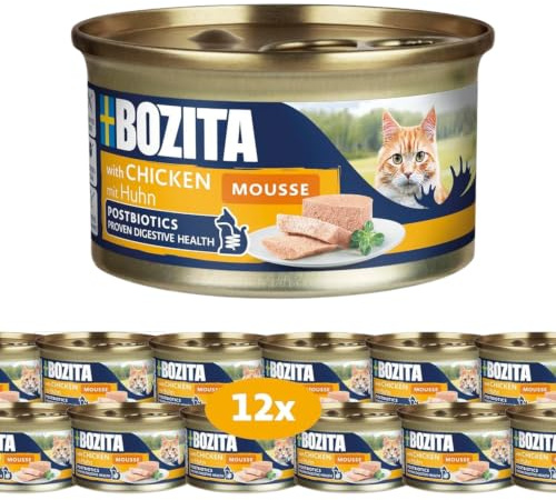 Bozita Mousse Huhn – 12x85g Nassfutter für Katzen in feiner Mousse-Textur mit Huhn - getreidefreie Rezeptur, ohne Zuckerzusatz - mit Postbiotika zur Unterstützung Einer gesunden Darmflora