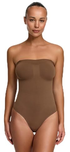 creamy fabrics Shapewear Damen Body Bauchweg trägerlos stark formend | Schulterfreier Sculpting Bodysuit mit Slip Form weichem Stretch und abnehmbaren Trägern für sicheren Halt unter Kleidung