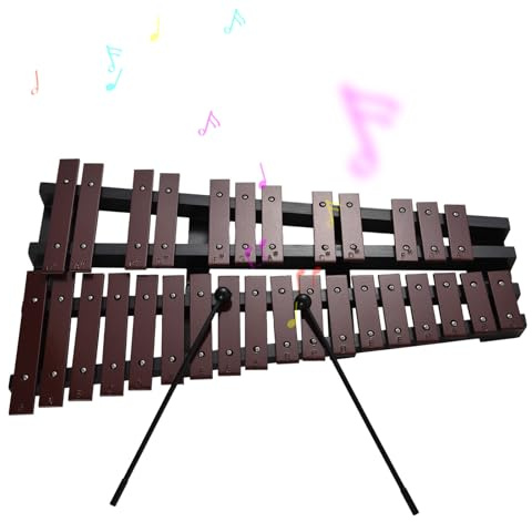 SEAFRONT 30-Noten-Xylophon mit Holzrahmen und Aluminiumstäben, Tragbares Glockenspiel für Studenten und Anfänger (Kaffee)
