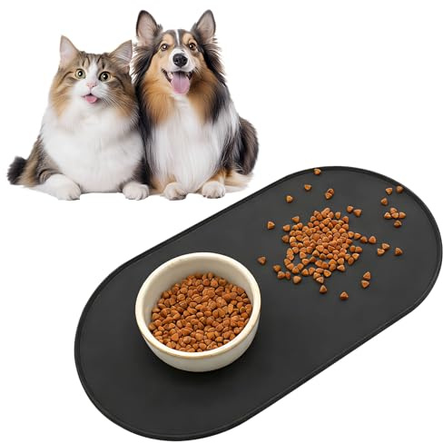 Tapis Gamelle Chat 45cmx25cm, Portable en Silicone pour Animaux Domestique | Tapis de Nourriture pour Animaux avec Rebords Surélevés , Nettoyage Facile