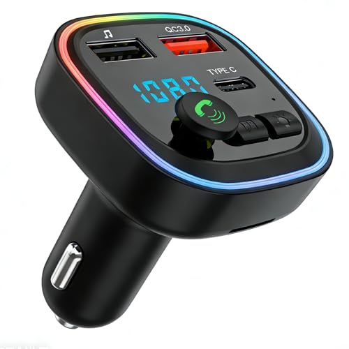 Transmetteur FM Bluetooth Voiture, Adaptateur Radio MP3 avec 2 Ports USB 5V/3A, Chargeur Rapide PD 20W QC3.0 + Type C, Appel Mains Libres, Prise Allume Cigare USB C pour Voiture