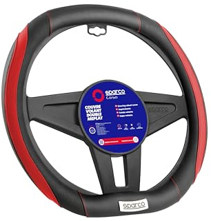Sparco Lenkradbezug mit Flacher Basis, schwarz und rot, 35 cm | Sportliches, rutschfestes und ergonomisches Design | Kompatibel mit Peugeot 208, 308, 508, 2008, 3008, 5008 | Schnelle Installation