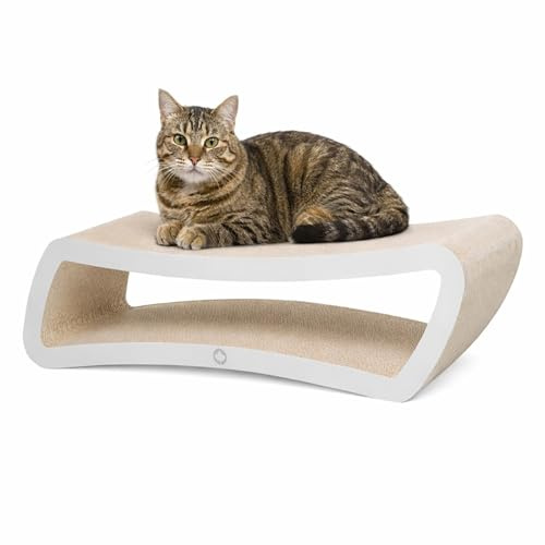CanadianCat Company | Kratzbrett Eclipse für Katzen - 84 x 24 x 23 cm - doppelseitig nutzbar - stabile Wellpappe - durchgefärbt Weiß - Kratzmöbel & Liegeplatz