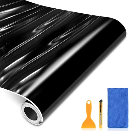 DiULi Paint Protection Film 30cm x 3m, Gloss Black Self-Adhesive Vinyl Wrap for Car Motorcycle Bike, Anti-Scratch Anti-Stone Chip Protection, with Squeegee, Knife & Microfiber Towel