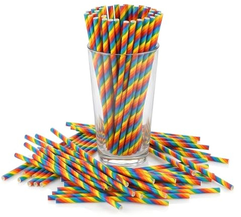 100 Pcs Rainbow Paper Straws, LGBTQ+ Pride Stripes Drinking Straws