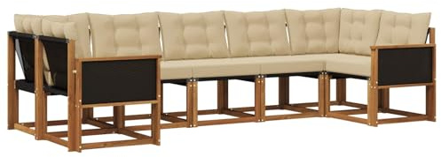 vidaXL Outdoor-Sofagarnitur mit Kissen 7 pcs Natur und Beige, Moderne Gartenlounge, robuster Sofa, eleganter Patio, stylische Möbel für gemütliches Sitzen im Freien