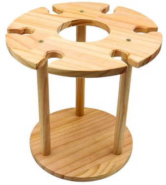 Orivin Wooden Wine Glass Holder, for 6 Glasses, Round, Diameter 25 cm with Wine Bottle Holder, for Kitchen, Bar, Dining Table